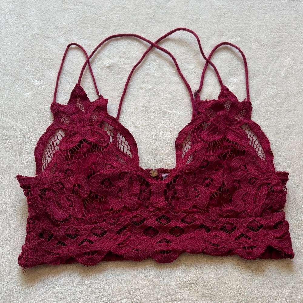 Free People Lace Bralette - Burgundy Floral Crochet